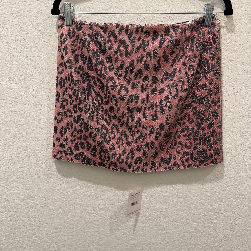 Free People FP One Pink Cheetah Sequin Mini Skirt Size 4 Animal Print